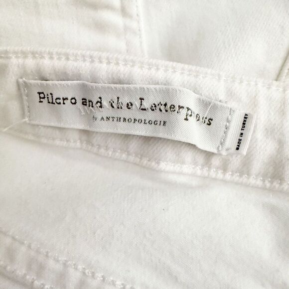 PILCRO x ANTHROPOLOGIE | White Denim Jeans Embroidered Cropped High Rise | 29, 8 - Picture 8 of 12